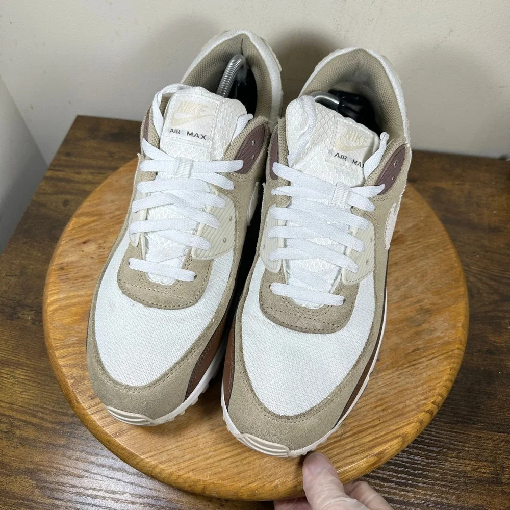 Nike Air Max 90 Mens White Tan Brown DM0029-109 Sneakers Size 14